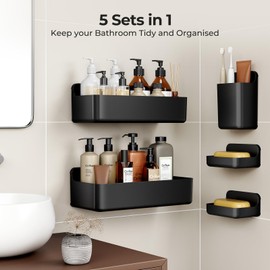 Orimade Shower Shelf No Drilling Shower Shelf Rustproof Pack of 5 Shampoo Holder for Shower Large Capacity Bathroom Shelf No Drilling Black