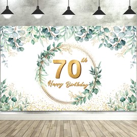 GROVBLE 70th Birthday Decoration, Banner 70th Birthday Man, Decoration 70th Birthday Woman, Green Happy Birthday Banner, Birthday Banner for Party Decoration, Birthday Man Woman, 180 x 110 cm