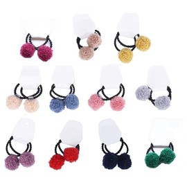 LYXOTO 22 Pieces Pom Hair Bobbles Pompom Ball Elastic Headband Soft Rubber Hair Band Colourful Ponytail Holder for Women Girls Children Hair Accessories (22-Piece Set (11 Colours))