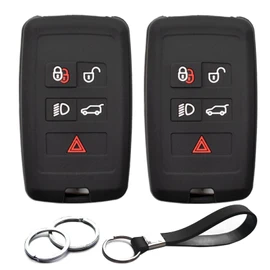 INFIPAR 2pcs Compatible with Land Rover Range Rover Evoque Sport Velar Defender 110 130 90 Discovery Sport Jaguar E-Pace F-Pace F-Type I-Pace XE XF XJ Key Fob Cover Case Key Chain Protector Holder