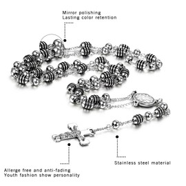 OIDEA Rosary Cross Necklace Stainless Steel Catholic Jesus Christ Crucifix Religious with Pendant Cross Chain Jewellery Gift for Men Women Christmas Gold Silver Black Rose Gold, Stainless Steel, No