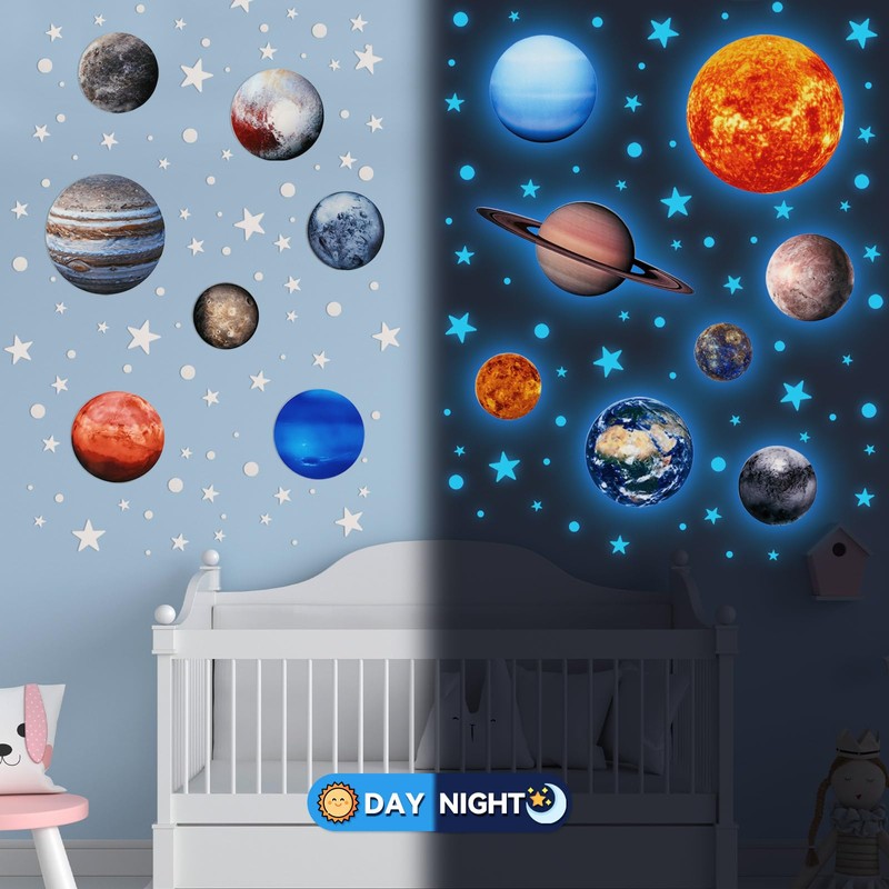 Fontien Solar System Wall Decals, 780 Pcs Glow in The