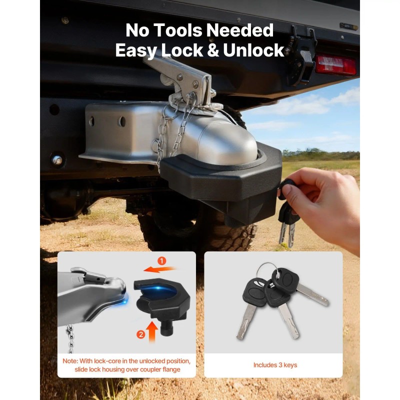 Heavy Duty Anti Theft Trailer Hitch Lock Kit 3 Keys