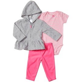 Carter's Baby Girl's 3-Piece Hooded Layette Set - Heather - 3 Months, grey mixed