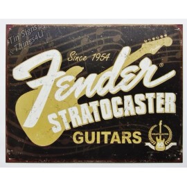 Fender Stratocaster Guitar TIN SIGN vtg bar garage metal poster wall decor #1994