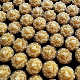 Honeybee Flower Beeswax Tealight Candles/Floral Honey Bee Mini Candle/Bees Pollinating/Tea Lights/Bulk All Natural Bees Wax/Spring (48 Pack)