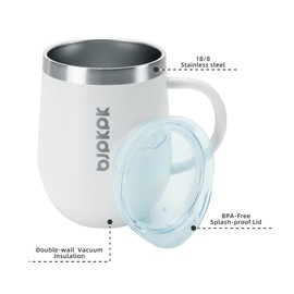 BJPKPK - 2 tazas de café aisladas, de acero inoxidable de 12 onzas, con tapa, para bebidas calientes y bebidas frías, color blanco
