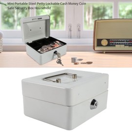 Security Box with Key Mini Portable Steel Security Safe Petty Lockable Cash Money Coin Household(5.9 x 4.72 x 2.95in)(White)