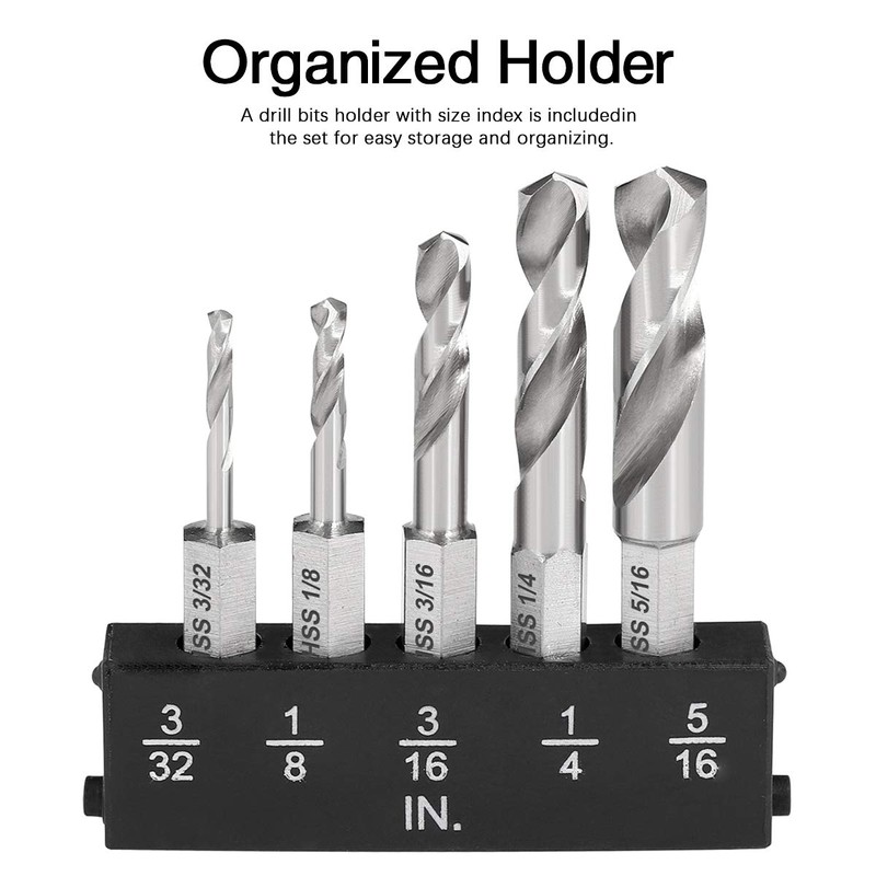 COMOWARE Stubby Drill Bit Set for Metal, 5pcs HSS M2