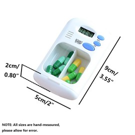 Electronic Pill Timer, Portable Reminder Pill Box 2 Compartments Smart Medication Storage Organizer for Prescriptions Vitamins Supplements