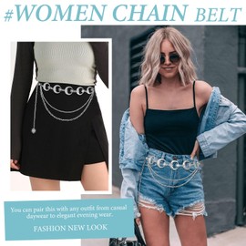 FIORETTO Multilayer Moon Belt for Women Metal Chain Belts Fashion Waist Belts for Dress Star Silver