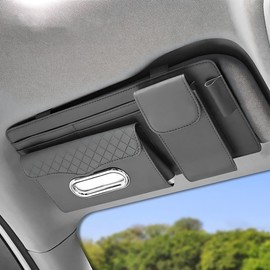 ZIMISI Leather Car Visor Organizer, Multi-Pocket Sun Visor Storage Pouch, Car Tissue Holder, Universal Vehicle Storage Accessories for Pen, License, Cards, Sunglasses, Tissues (Grey)