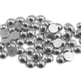 Allstarco 7mm Silver Flat Back Acrylic Round Pearl Cabochons Plastic Rhinestones Pearl Gems Embellishments For Jewelry, Crafts, Costumes, Card Invitations, Cosplay - 50 Pieces