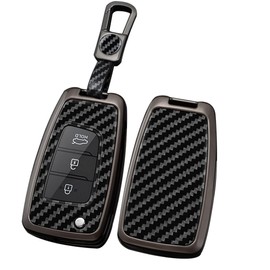 TECART Folding Car Key Case Zinc Alloy Key Fob Cover Fit For Hyundai Elantra Solaris i30 i35 i40 ix35 Sonata Tucson Verna Celesta Accent Kona Genesis Azera 3/4 Buttons Replacement Key Shell Black A