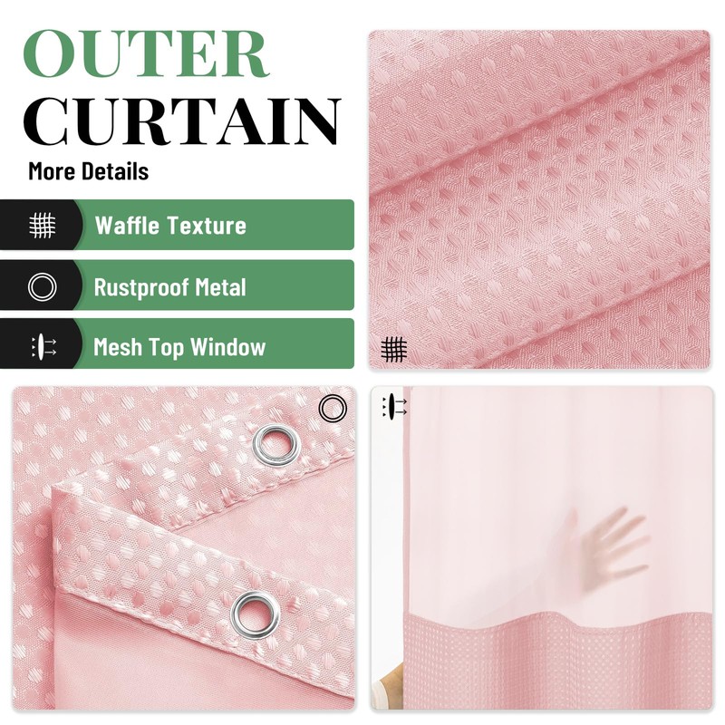 Dynamene 78 Inch Long Shower Curtain, Tall Waffle Fabric Shower