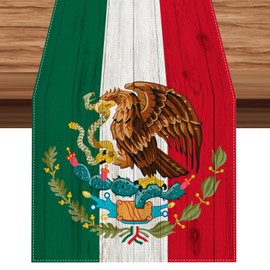 Linen Mexican Independence Day Table Runner 72 Inches Long Mexico Independence Day Dia De La Independencia Decorations and Supplies for Home Kitchen Dining Room Table