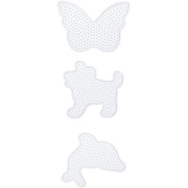 folia 73212 Iron-On Beads Pin Plates Mix, Animal Friends, 3 Assorted Designs, 3 Transparent Peg Plates for Iron-On Beads with a Diameter of 5 mm, Dolphin, Dog and Butterfly