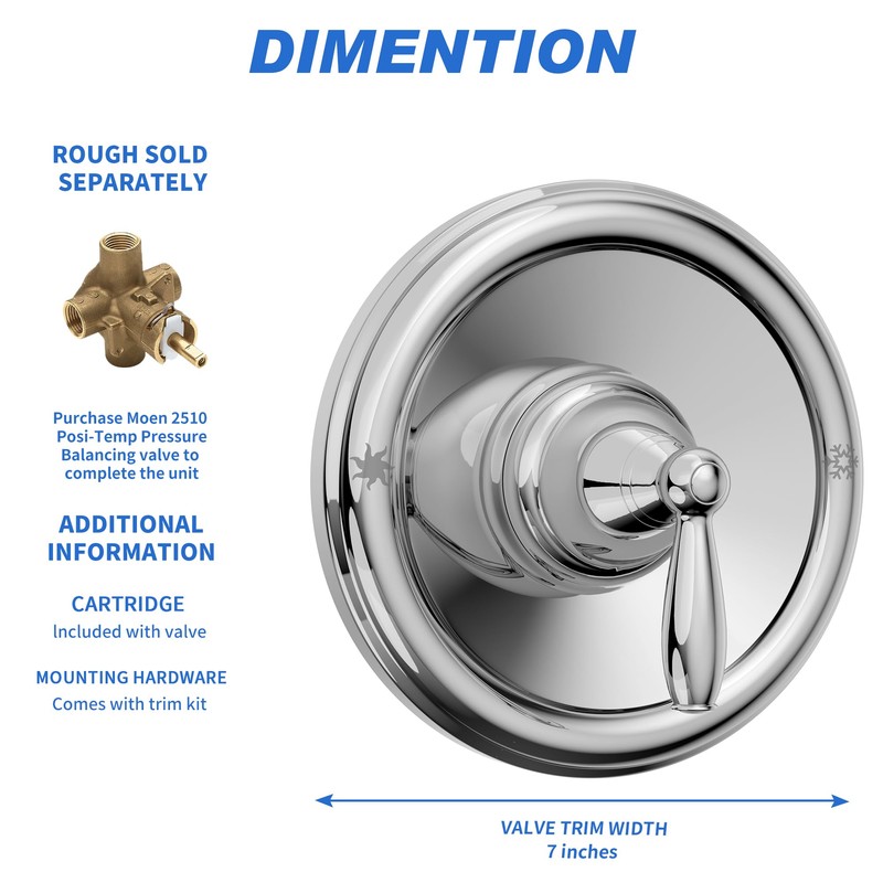 Replacement for Moen T2151 Brantford Posi-Temp Valve Trim Kit, Chrome