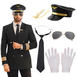 LaVenty Airplane Captain Costume Airline Pilot Hat Accessories for Adults Teens Captain Party Cosplay Supplies Sunglasses