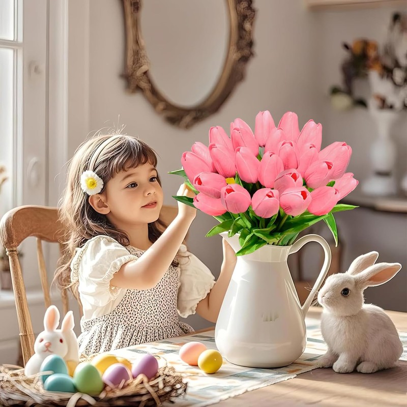 Tulipanes Artificiales, 24Pcs Flores Artificiales Decoracion Con Pegamento