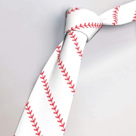 WOAIDY Men's Ties Red Stitching Print Baseball Necktie Sport Skinny Neck Tie for Weddings Party Business Groom Dances