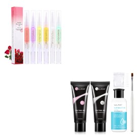 SULLMAR SULLMAR 6Pcs Nail Cuticle Oils Nutrition Pen,Nail Treatment Nourish Nail Skin+Clear&Pink Poly Nail Gel Kit 15ml/0.5fl.oz with 40ml Slip Solution,Nail Brush and Dual Form(Clear&Pink)