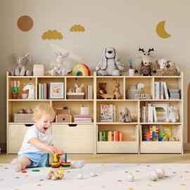 IDEALHOUSE Toy Storage Cabinet, Kids Bookshelf with Movable Drawers and Open Shelves, Kids Bookcase Organizer for Playroom Nursery Kindergarten