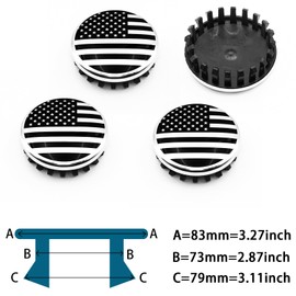Forten Kingdom 4PCS Set Custom Black Silver American US Flag Design 3.25" 83mm Car Hub Wheel Center Cap Cover 22837060