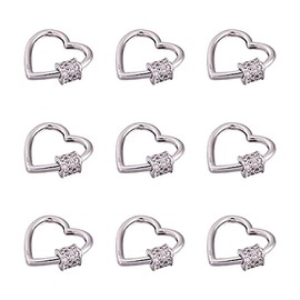Pandahall 5 pcs Brass Heart Screw Locking Carabiner Micro Pave Cubic Zirconia Carabiner Lock Charm Platinum Key Chain Hook Clasps Connector for Jewelry Making Crafting Supplies