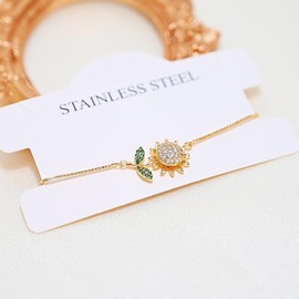 Pixellaire Spinning Sunflower Bracelet for Women Gold Zircon Sunflower Fidget Bracelet Sparkly Flower Anxiety Bracelet Worry Relieving Adjustable Jewelry Accessories (F)