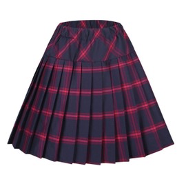EXCHIC Women's A-Line Mini Skirt Stretchy High Waist Pleated Tennis Skirts Plaid School Uniform Dance Casual Wear (L, 8 Red Plaid)