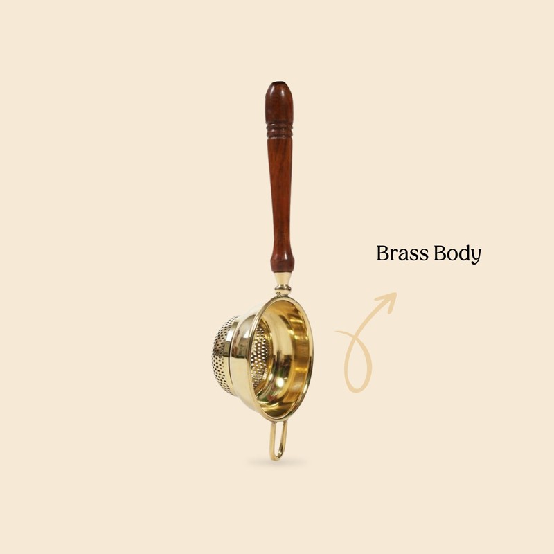 Mittal Teas Brass Tea Strainer with Wooden Handle | Handcrafted