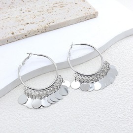 Bohemian Sequins Hoop Statement Earrings for Women,14K Gold Plated Disc Round Chandelier Tassel Earrings Party Prom Charm Anniversary Jewelry Gifts (S)