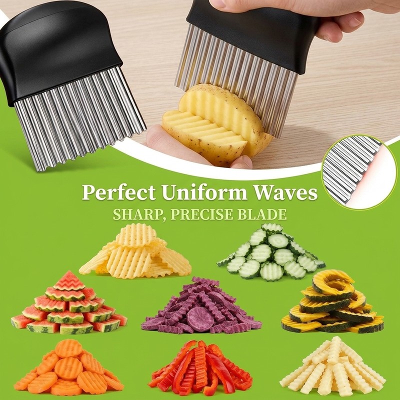 Stainless Steel Crinkle Cutter for Potatoes – Wavy Vegetable Slicer