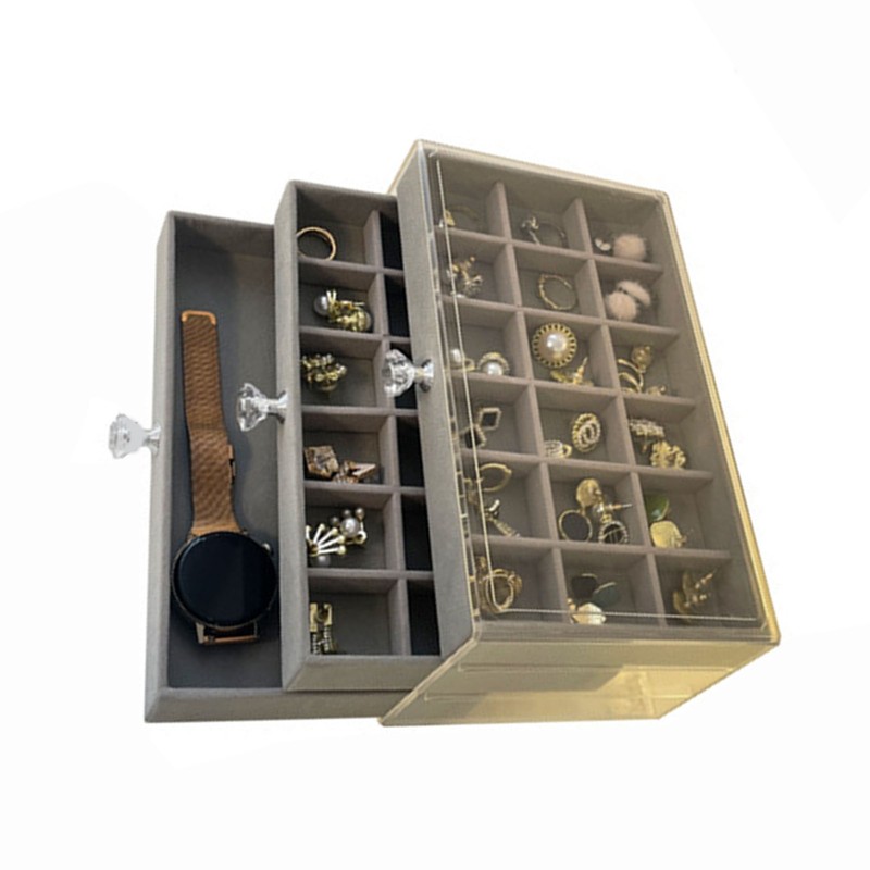 3 Tiers Jewelry Organizer Box Transparent Acrylic Velvet Lined Multi