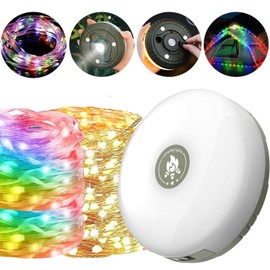 HOIDOKLY Outdoor Waterproof Portable Stowable String Light, Portable 2 in 1 Camping Lights String with 5 Lighting Modes, USB Charging for Camping, Yard, and Hiking 10m (Colored+Warm, Army Green)