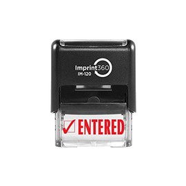 Imprint 360 AS-IMP1021 - Entered w/Check Mark, Heavy Duty Commerical Quality Self-Inking Rubber Stamp, Red Ink, 9/16" x 1-1/2" Impression Size, Laser Engraved for Clean, Precise Imprints