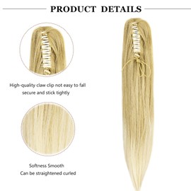 Cybelleza 20inch Ponytail Hair Extensions Straight Ponytail Claw Jaw on Long Straight Pony Tails Clip in Hair Extensions Synthetic Hair pieces for Women, Dark Blonde Ombre Bleach Blonde