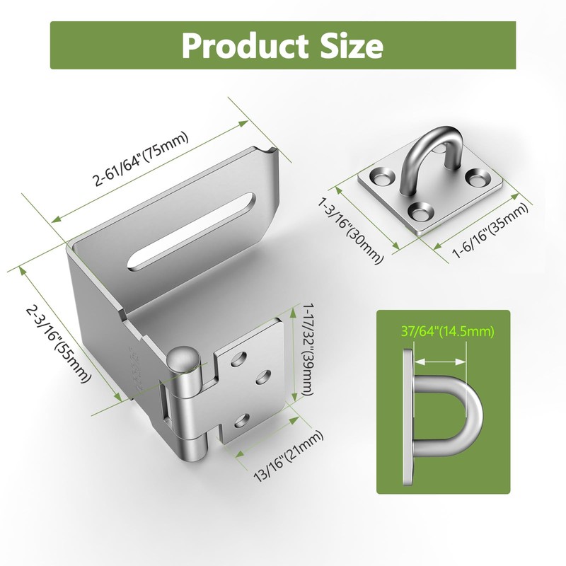 Anobeyi Door Hasp Latch, 90 Degree Padlock Hasp Lock, 304