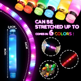 Ainiv 6PCS Lighting Up Pop Tubes, LED Pop Fidget Tubes Toys for Stress & Anxiety Relief, Glow in The Dark Sensory Toys, Party Supplies Large Glow Sticks for Teens Kids Birthday Party Bag Fillers