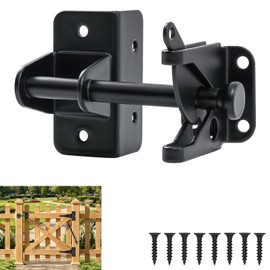 Self-Locking Gate Latch, Heavy Duty Gravity Fence Latch for Wooden Gates, Vinyl & Metal Fences, Black Finish, Easy Install with 8 Screws, Ideal for Pool, Garden, Deck, Barn & Outdoor Use