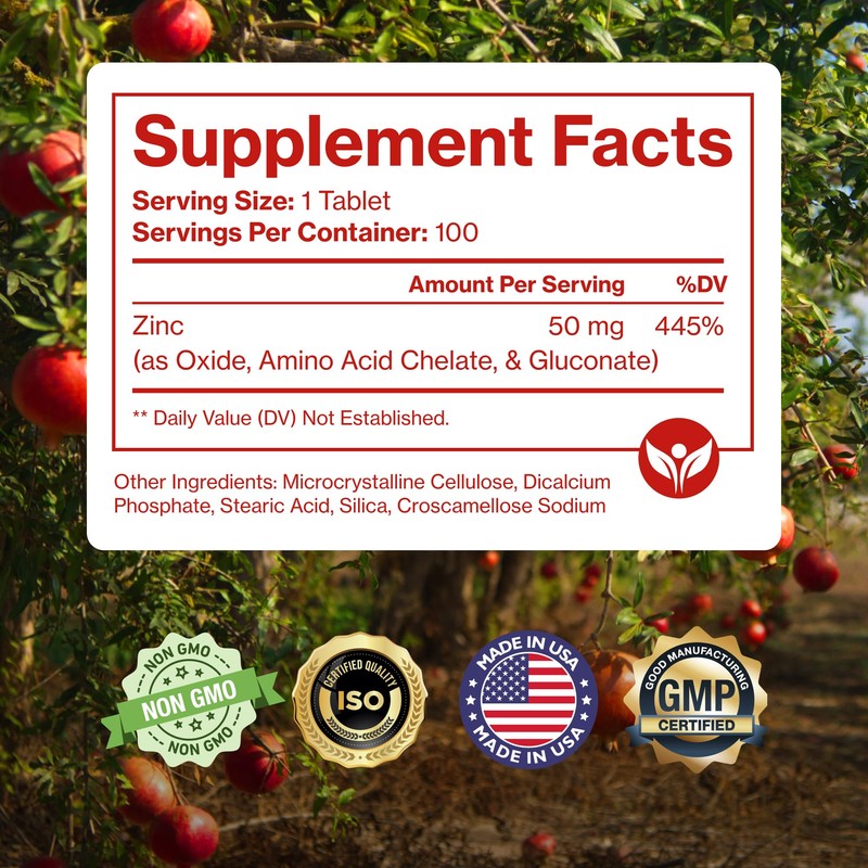 Mega Zinc Supplement, 50mg, 3-in-1 Zinc Complex, 100 Tablets -