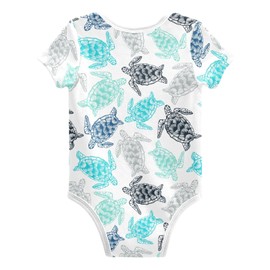 Ollabaky Baby Bodysuits Watercolor Sea Turtles Short Sleeve Cotton Baby Clothes for Girls 0-24 Months, 6M