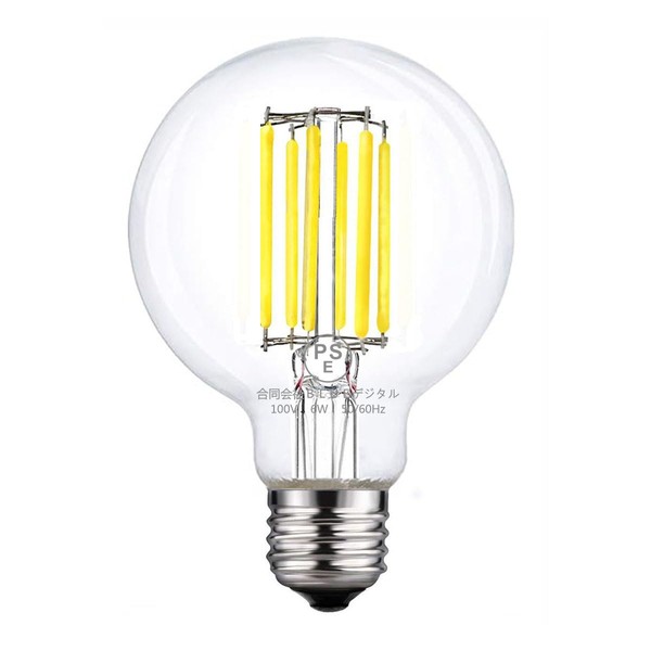 ZYYRSS LED Bulb, E26 Base, 6W, 60W Equivalent, 4000K, Daylight White, 720lm, Retro Filament Bulb, G95 Ball Bulb, Chandelier, Atmosphere, High Color Rendering, Wide Light Distribution, Non-Dimmer, PSE Certified, Pack of 1 (6W, Daylight White)