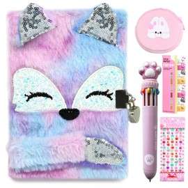Diary with Lock for Girls, Cute Diary for Girls Ages 8-12, Princess Diaries with Journal Notebook, Coin Purse, Multicolored Pen, Stickers, Sticky Note, 6 7 8 Year Old Girl Easter Birthday Gifts (Fox)