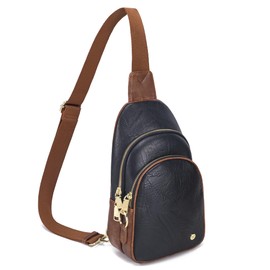 INICAT Crossbody Sling Bags Fanny Packs Leather Purses Chest Bag for Women(Black-brown Anti Theft)