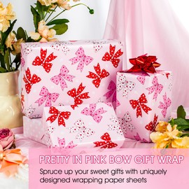 Yarcony Pink Wrapping Paper Roll, Girl Birthday Wrapping Paper, Reversible Cute Girly Pink Coquette Bow Gift Wrap for Wedding Baby Shower,Valentine's Day,Mother's Day, Christmas(17 Inch X 33 Feet)