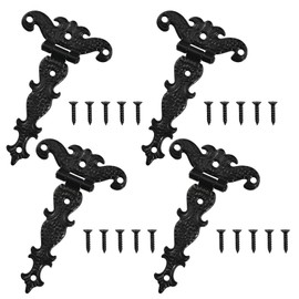 Pack of 4 Antique Hinges, Black Retro T-Hinge Vintage Cabinet Hinge with Mounting Screws, Furniture Hinges Door Hinges for Cupboard, Drawer Door, Bookshelf, Wooden Box