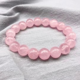 Cynbpm Pink Beaded Bracelets for Women Bead Bracelet Rose Quartz Crystal Gemstone Trendy 7.5inch 12mm