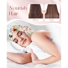 Miss Adola Mulberry Silk Bonnet for Women Sleeping Set 19 Momme Natural Silk Sleep Cap for Hair Care with Eye Mask & Scrunchie Night Cap with Elastic Stay On Head, Flower